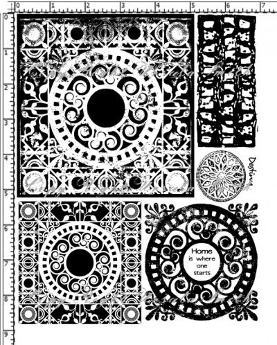 Scroll Tiles Inverse Grunge Rubber Stamp Set